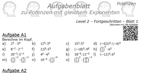 Potenzen Mit Gleichem Exponenten Level 2 Blatt 1