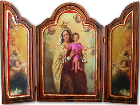 Wooden Triptych Of The Virgin Of Carmen Religious Triptychs