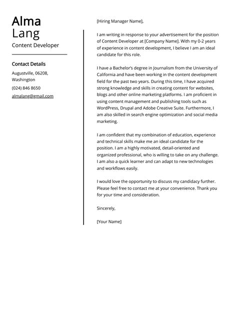 Content Developer Cover Letter Example Free Guide