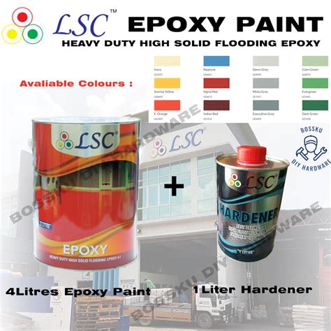 Lsc 5l Epoxy Floor Paint Heavy Duty 4 Liters Epoxy Paint 1 Liter Hardener One Pack Bossku