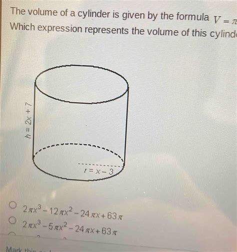 The Volume Of A Cylinder Is Given By The Formula V Which Expression