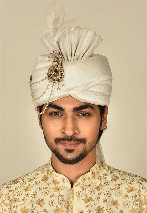 Buy Solid Color Dupion Silk Turban In Off White Online Mqt Utsav