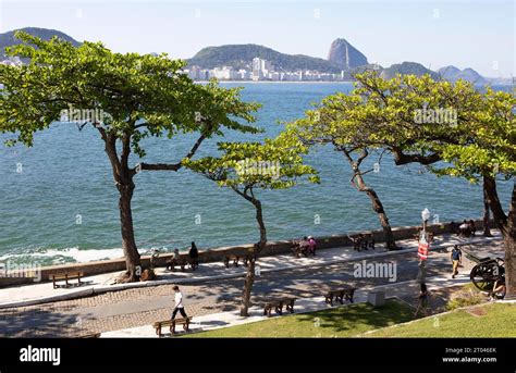 Promenade At The Forte De Copacabana Behind The Sugar Loaf Mountain