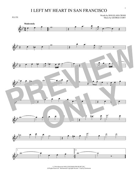 I Left My Heart In San Francisco By Tony Bennett Sheet Music For Flute