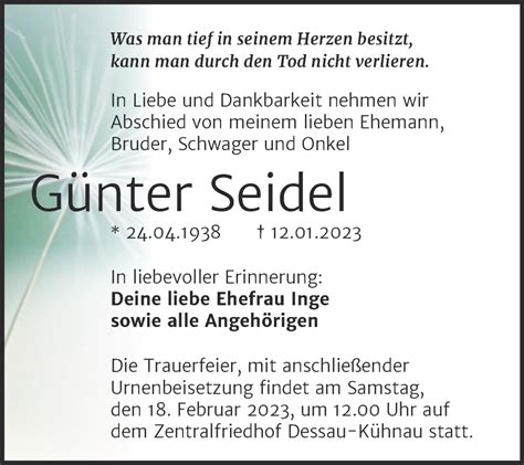 Traueranzeigen von Günter Seidel abschied nehmen de