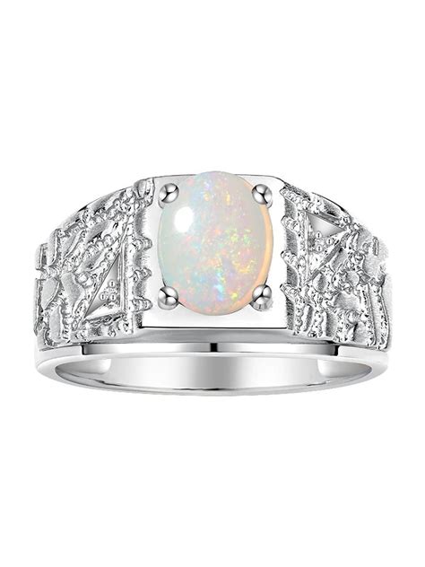 RYLOS Men's Rings 14K White Gold Designer Nugget Ring Oval 9X7MM