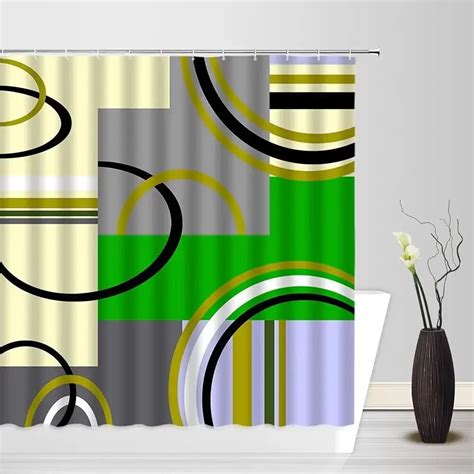 Mid Century Shower Curtains Vintage Geometric Abstract Colorful Striped