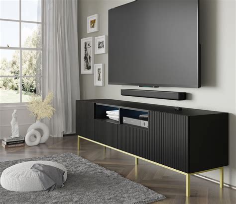 Mueble De Tv Ravenna B Cm D S Negro Mate Marco Dorado