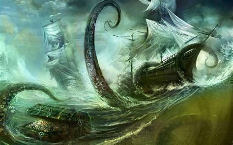 Epic Kraken Encounter Hd Fantasy Wallpaper