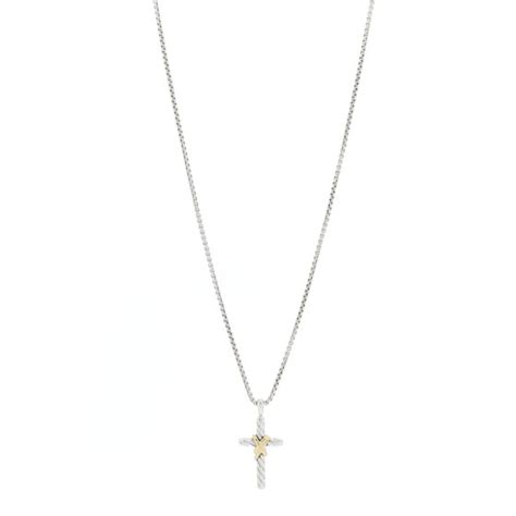 DAVID YURMAN Sterling Silver 14K Yellow Gold X Cross Necklace 1184476 ...