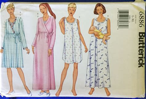 Butterick 6886 Nursing Nightgown Size L Xl 2000 Mock Wrap Dress