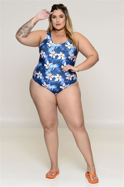 Maiô Plus Size Clássico Azul Vk Moda Plus Size