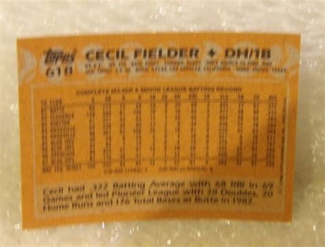 1988 Topps Toronto Blue Jays Baseball Card 618 Cecil Fielder EBay