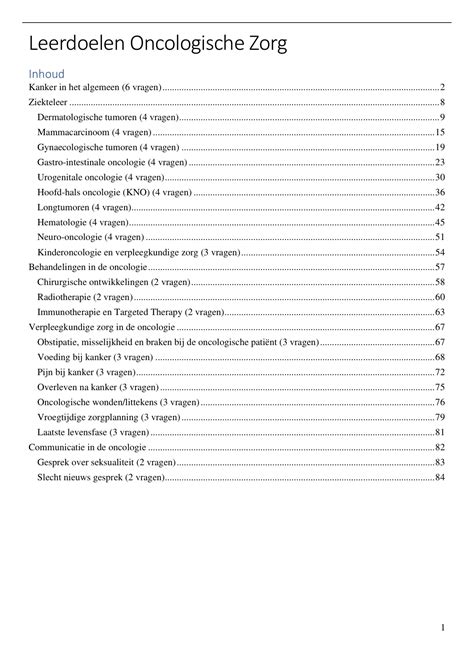 Samenvatting Leerdoelen Keuzecursus Oncologische Zorg Keuzecursus