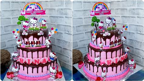 Kue Ulang Tahun Tingkat 3 Tema Hello Kitty 🐱 Hello Kitty Theme Tier 3 Birthday Cake Youtube