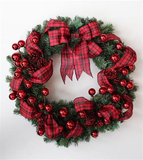 Red And Black Buffalo Plaid Christmas Front Door Wreath Rustic Lodge