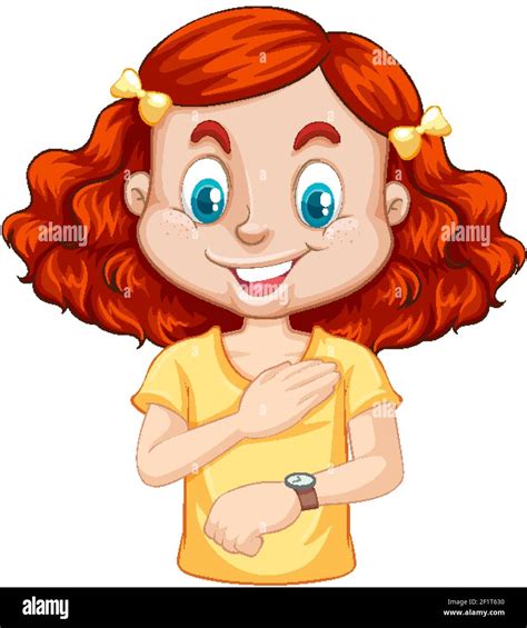 Girl Cartoon Character Looking At Wrist Watch Illustration Stock Vector