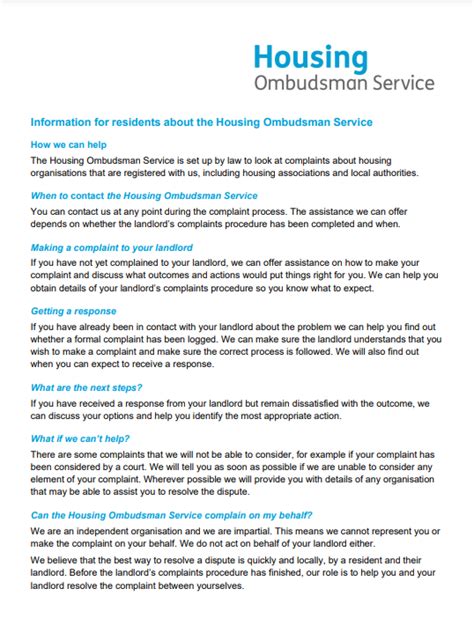 Housing Ombudsman Leaflet Mount Green Housing Association In Surrey