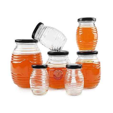 140g 250g 500g 1000g 180ml 380ml 730ml Hot Sale Empty Honeycomb Bee Shape Honey Pot Glass Jar