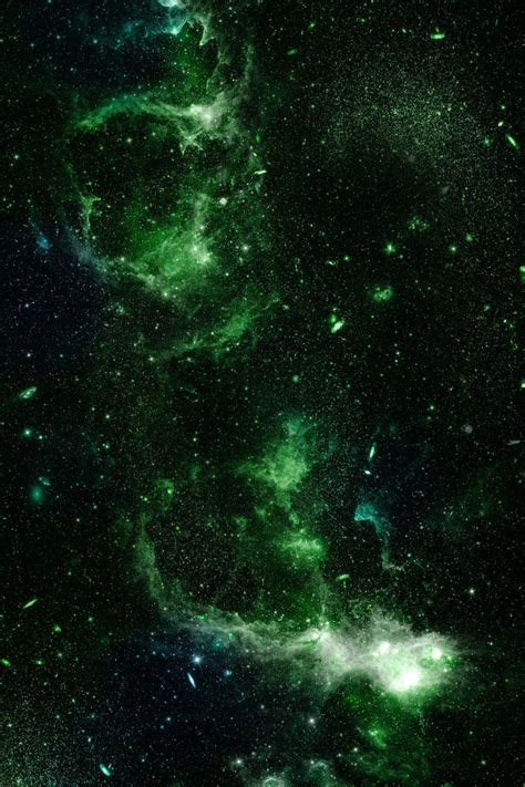 Green Nebula on Black Galaxy Background