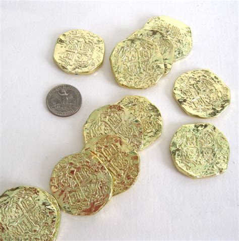 12 Gold Pirate Doubloons Coins Pieces Of Eight Treasure Costume Props