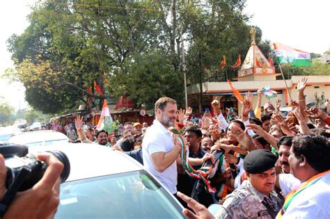 Congress Leader And MP Rahul Gandhi Greets Supporters During A Roadshow