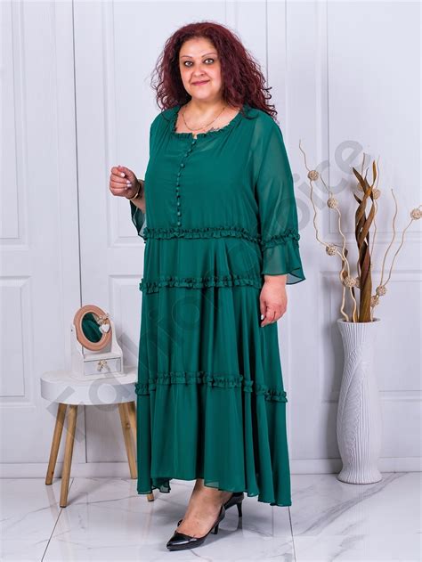 Rochie Eleganta Maxi Din Tull Cu Volane Verde Cod