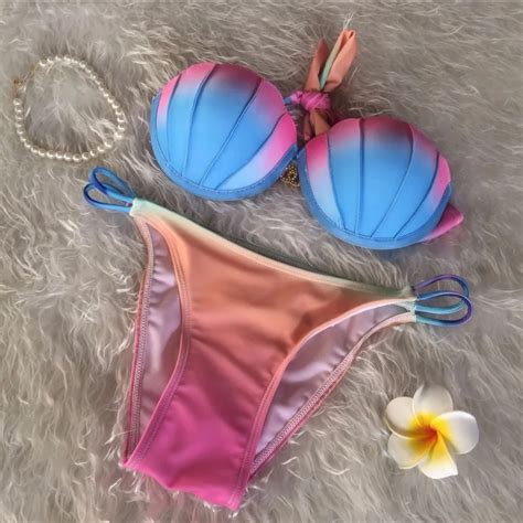 New Bandage Bikinis Mermaid Shell Bikini Top Bandeau Swimwear Push