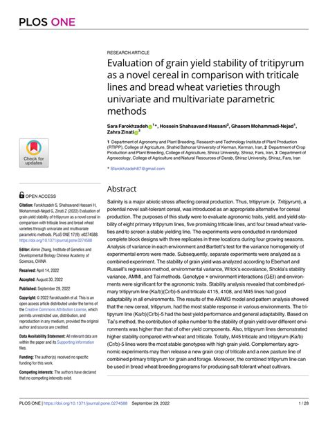 PDF Evaluation Of Grain Yield Stability Of Tritipyrum As A Novel