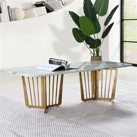 Fastro White Marble Coffee Table With Gold Stainless Steel Legs | Sale