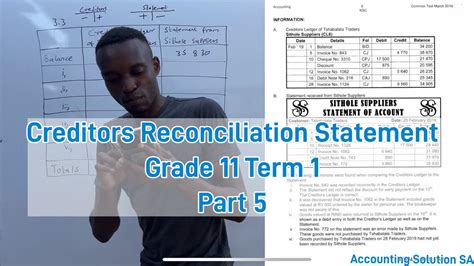 5 Grade 11 Creditors Reconciliation Statement Accounting Test Paper