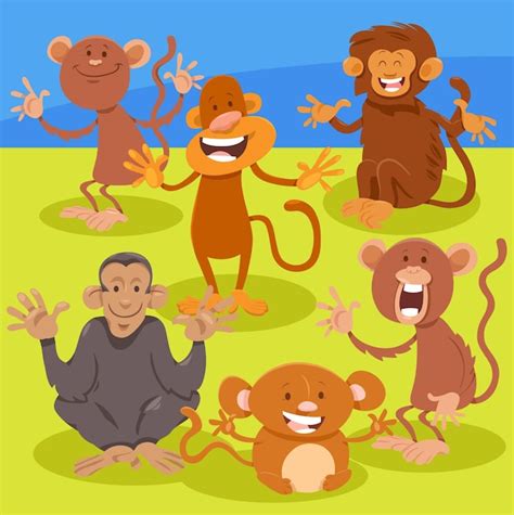 Premium Vector | Funny cartoon monkeys animal characters group