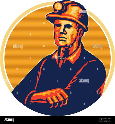 Ilustración de un minero del carbón vistiendo hardhat brazos cruzados