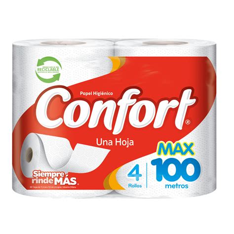 Papel Higiénico Confort Una Hoja Max 4 Un 100 Mt