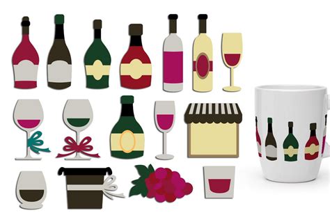 Wine Bottles Wine Glasses Clip Art Graphic Illustration