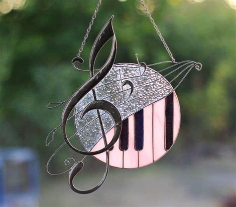 Treble Clef With Musical Notes Suncatcher Stained Glass Art Window Hangings Stained Glass