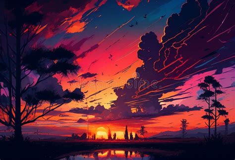 Beautiful Sunset Sky AI Generated Stock Illustration Illustration Of