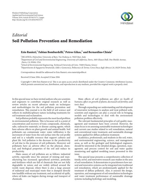 (PDF) Soil Pollution Prevention and Remediation