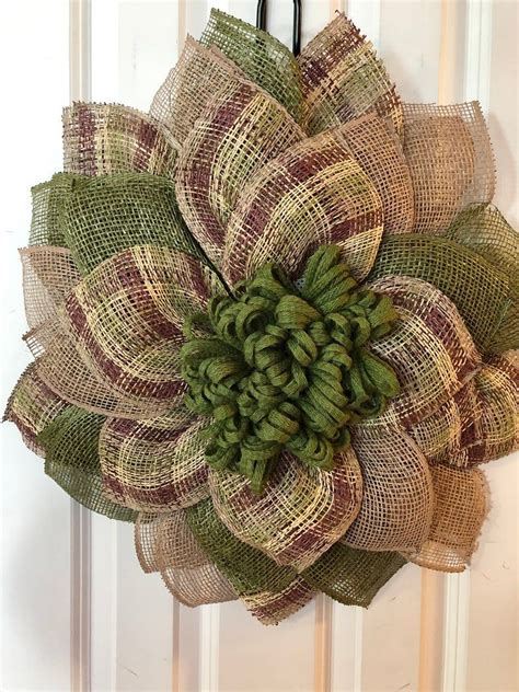 Neutral Color Flower Poly Burlap Flower Everyday Wreath Etsy In 2021