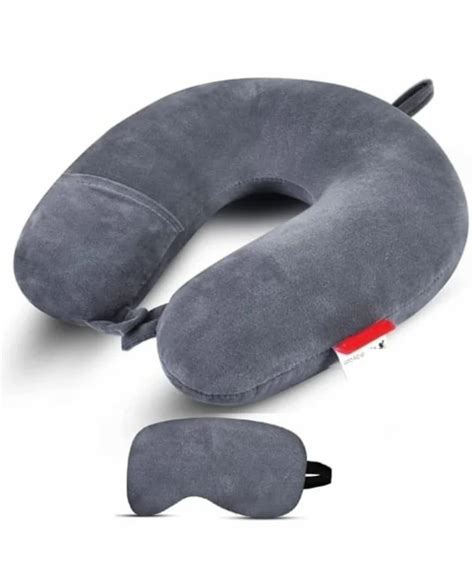 Customfun Gray Neck Pillow With Eye Mask Adult Cozy Soft Microfiber