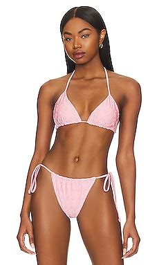 Frankies Bikinis Tia Ribbed Bikini Top In Distorted Pink Revolve