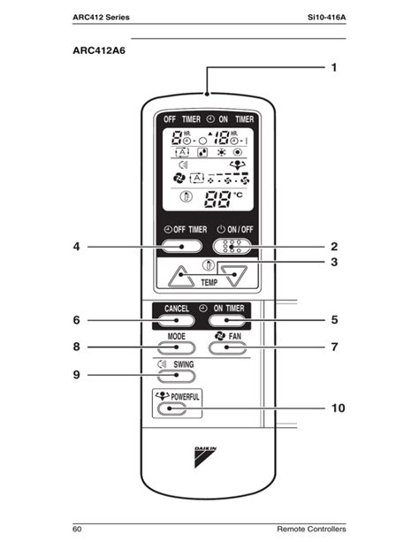 Daikin Split Remote Controller User Manual | ARC412A6 | Manualzz