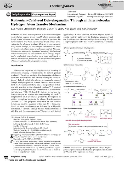 PDF Rucatalyzed Dehydrogenation Through An Intermolecular Hydrogen