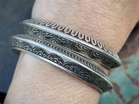 G Signed Navajo Sterling Silver Stacking Bracelet For Women Native