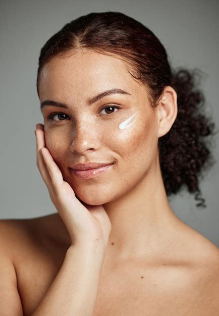 Premium Photo Face Portrait Skincare And Woman With Cream In Studio