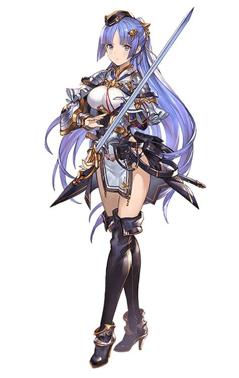 an anime character with long hair and blue hair, holding two swords in ...