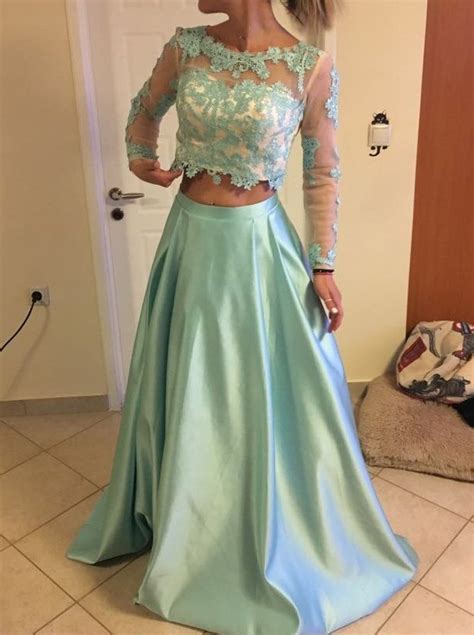 Galajurk Charming Mint Green Two Piece Prom Dress Evening Dress Formal