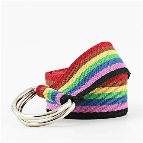 Rainbow Belt Fashion Double Ring Buckle Canvas Belt For Men Ladies Wild