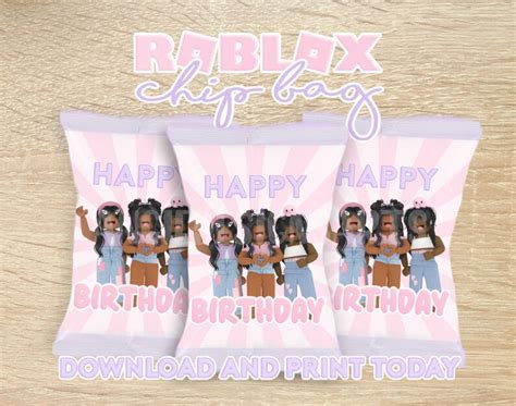 Girl Roblox Chip Bag Pink Roblox Birthday Party Roblox Etsy