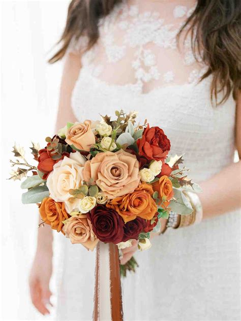 Inch Wide Burnt Orange Rounded Bridal Bouquet Burnt Orange Bridal